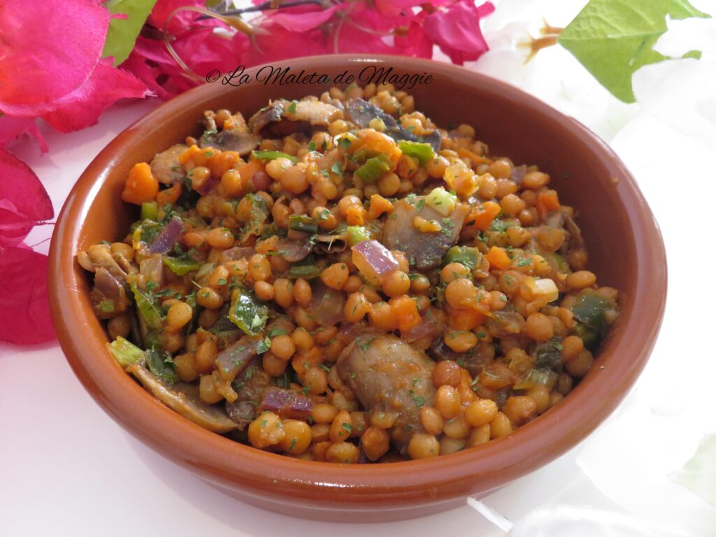 Salteado de lentejas con verduras